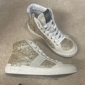 Glitter High-Top Sneakers in Gold and White